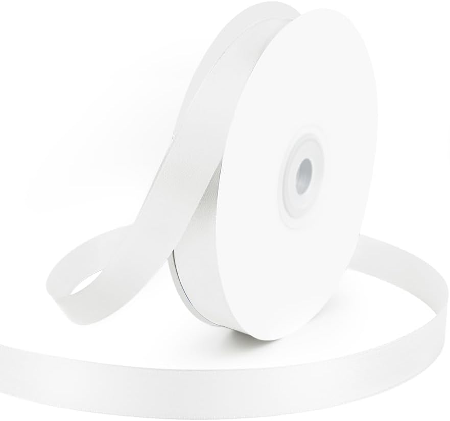 KMER LIFE 5/8" Wide x 50 Yards White Single Faced Polyester Satin Ribbon - Perfect for Wedding Decor, Wreaths, Crafts, Gift Wrapping & Other Projects
