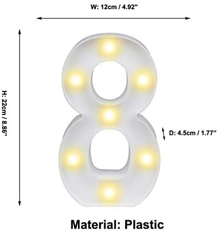 Pooqla LED Light Up Numbers, Warm White and Cool White Decorative Lighted Marquee Numbers for 8th Birthday Party, Gift for Boys Girls, Wedding, Night Light, 8th Birthday Decoration, Number 8