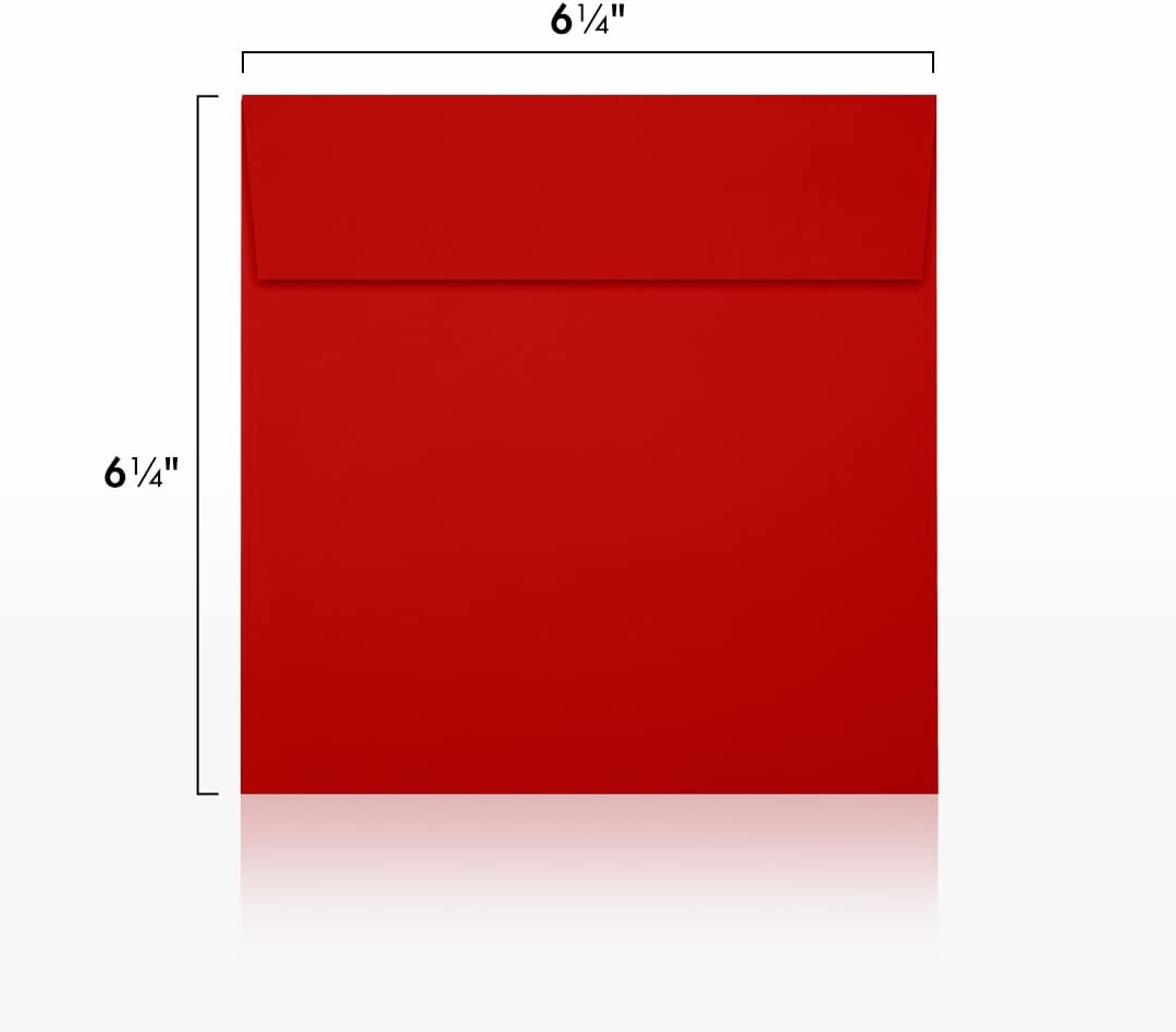 LUXPaper Square Invitation Envelopes | Peel & Press | 6 1/2" x 6 1/2" | Holiday Red | 60lb. Text | 50 Qty