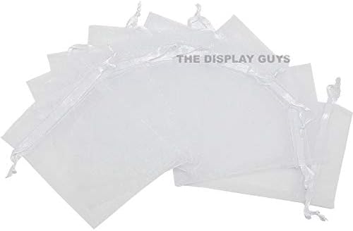 TheDisplayGuys 48-Pack 6x8 White Sheer Organza Gift Bags with Drawstring, Jewelry Candy Treat Wedding Party Favors Mesh Pouch