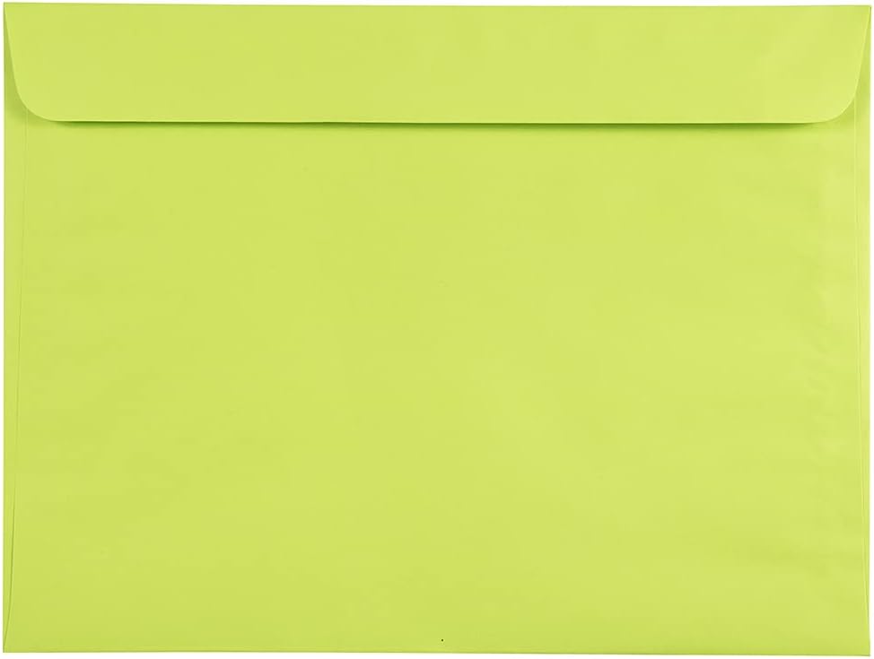 JAM PAPER 9 x 12 Booklet Colored Envelopes - Ultra Lime Green - Bulk 250/Box
