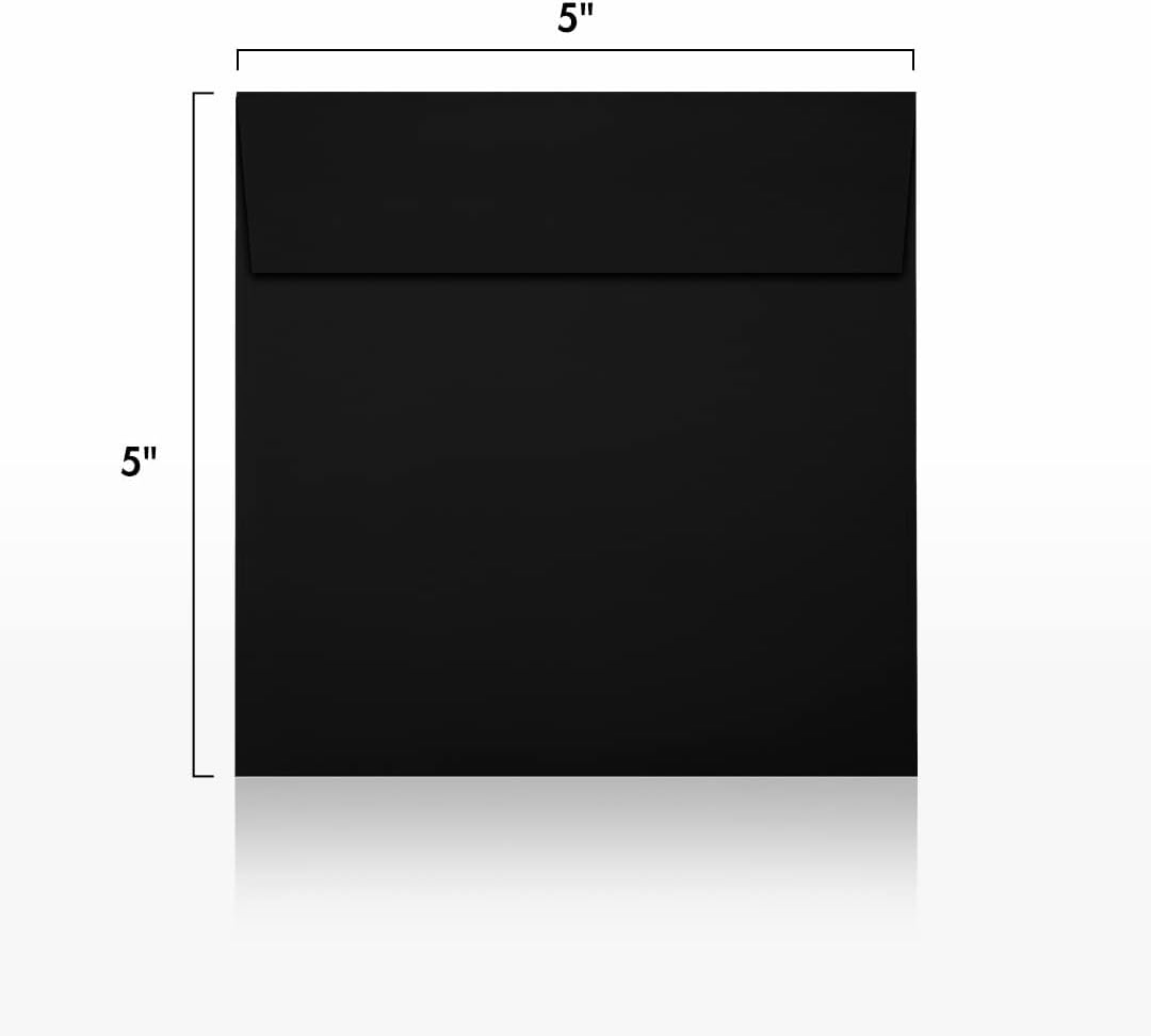 LUXPaper Square Invitation Envelopes | Peel & Press | 5" x 5" | Midnight Black | 80lb. Text | 50 Qty