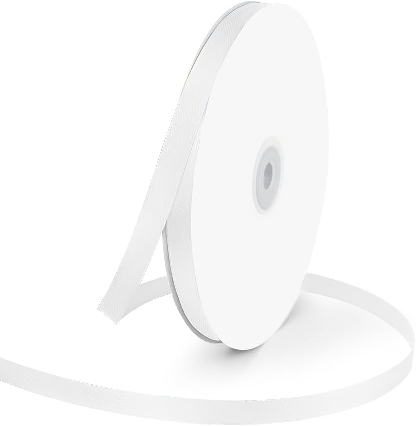 3/8" Wide x 100 Yards Single Face Polyester Satin Ribbon, Satin Ribbon for Crafts, Gift, Hair Bows, Wedding Party Decoration, Bow Making & Other Projects (White)