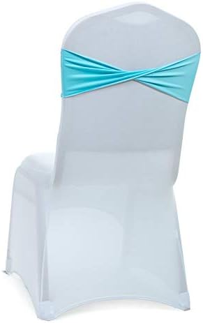 VDS Pack of 200 PCS | Aqua Blue| Spandex Chair Sashes Bows Without Buckle | Stretch Elastic Banquet Universal Folding Chair Band Tie with for Wedding Party Conference Celebration Event Decoration