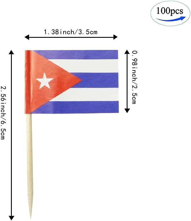 Cuba Flag Cuban Flag, Small Mini Cuba Toothpick Flags for Food, Cupcakes, Cocktails, Appetizers, Bar Party Decorations