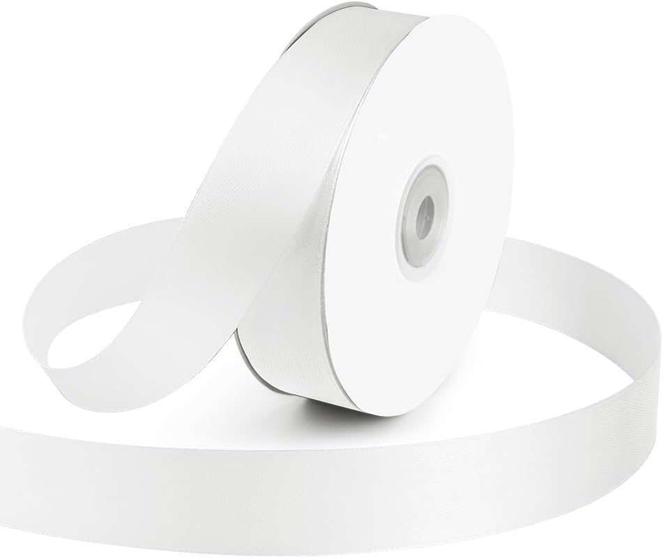 KMER LIFE 1 inch Wide x 50 Yards White Single Faced Polyester Satin Ribbon, White Satin Ribbon Perfect for Wedding Decor, Wreath, Crafts, Gift Wrapping & Other Projects (White)