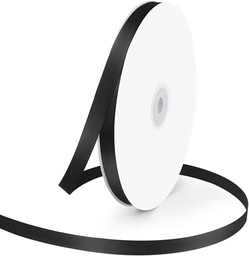 3/8" Wide x 100 Yards Single Face Polyester Satin Ribbon, Satin Ribbon for Crafts, Gift, Hair Bows, Wedding Party Decoration, Bow Making & Other Projects (Black)
