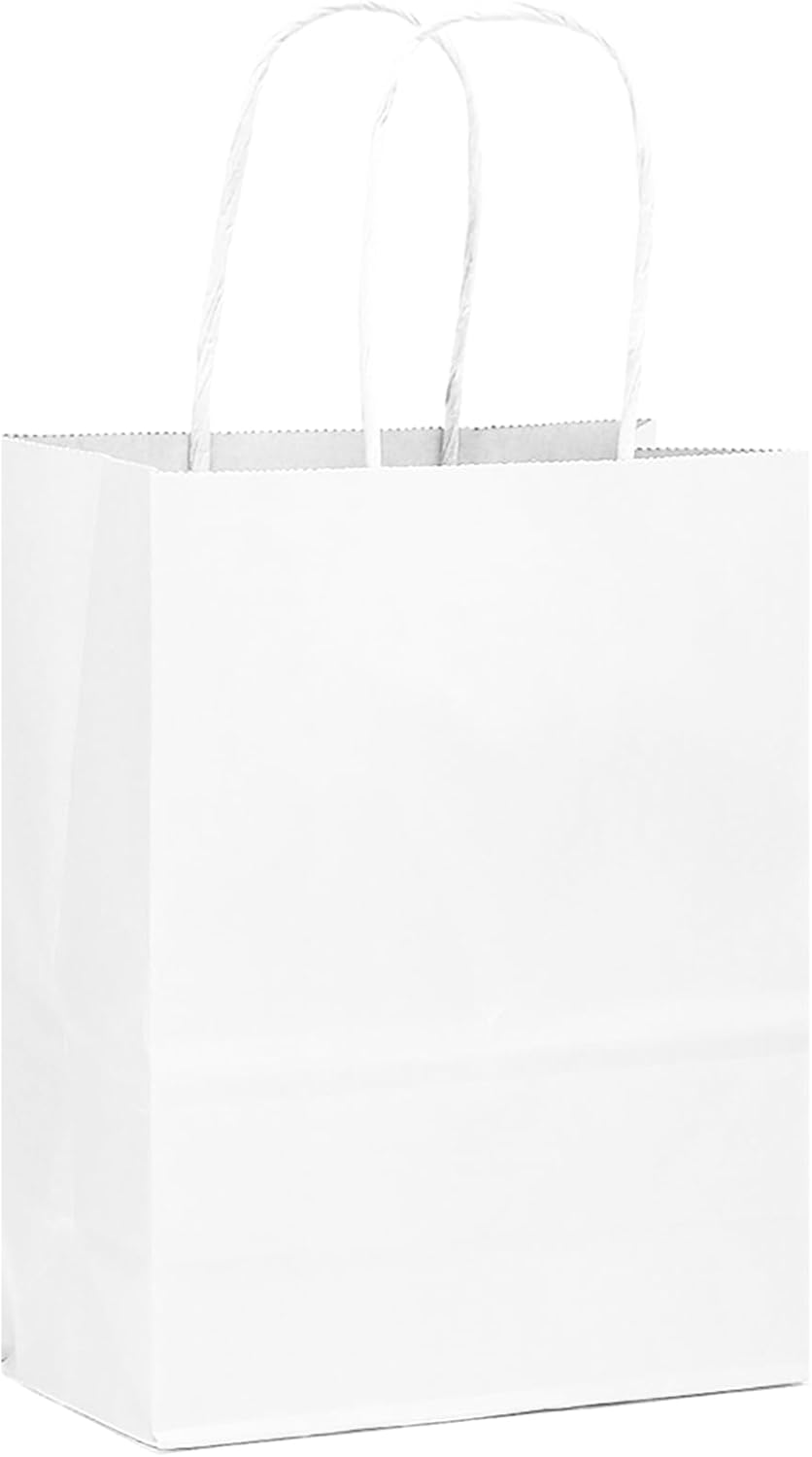 qiqee 50-Packs White Paper Gift Bags with Handles Bulk 13"x10.3"x4.6" Large Size Party Favor Bags Multiple Uses