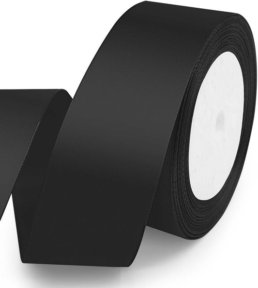 KMER LIFE Solid Color Black Satin Ribbon, 1-1/2 Inches x 25 Yards Fabric Satin Ribbon for Gift Wrapping, Crafts, Hair Bows Making, Wreath, Wedding Party Decoration and Other Sewing Projects