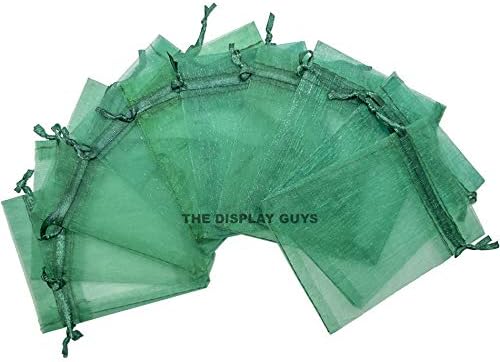 TheDisplayGuys 48-Pack 6x8 Dark Green Sheer Organza Gift Bags with Drawstring, Jewelry Candy Treat Wedding Party Favors Mesh Pouch