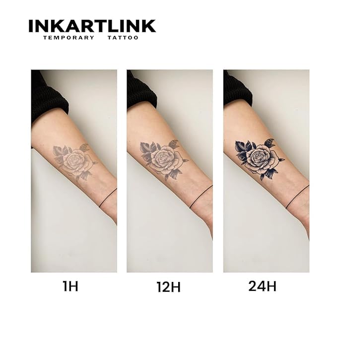INKARTLINK Tattoo Tech, 2 Sheets Large Semi Permanent Tattoo, Adult Art Design Temporary Tattoos, Lasts 1-2 Weeks, Waterproof, Realistic Look, No Reflection (Flora Sketch)