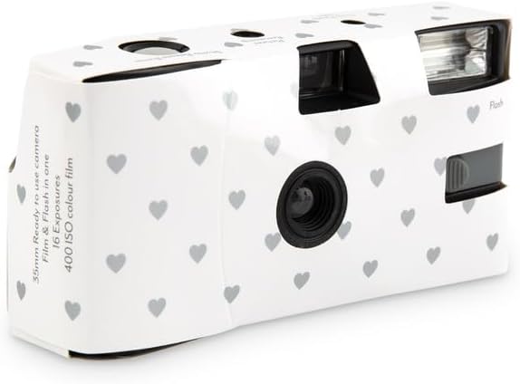 Weddingstar Disposable Camera with Flash - Single Use 35mm Film Camera for Wedding or Party Favors - Silver Hearts