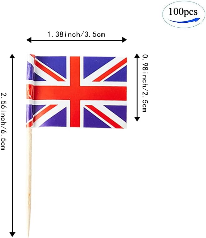 UK Flag British Flag, Small Mini British Toothpick Flags for Food, Cupcakes, Cocktails, Appetizers, Bar Party Decorations