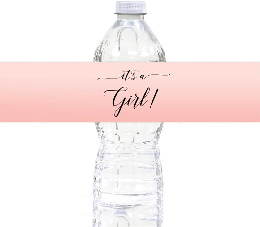 Andaz Press Blush Pink Rose Elegant Party Baby Shower Collection, Waterproof Water Bottle Labels, It's a Girl!, 20-Pack, Party Favors Decor Gift Ideas