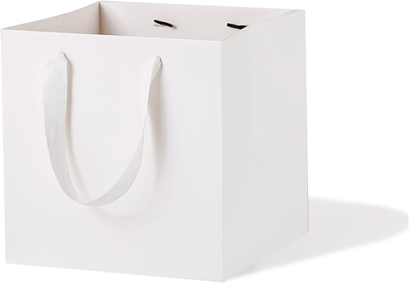 White Paper Gift Bag Small Square Bottom Kraft Paper Bags with Handles for Wedding Baby Shower Birthday Party (White, 8 x 8 x 8 in, 10 CT)