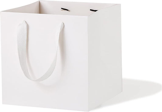 White Paper Gift Bag 12 in Large Paper Gift Box Square Bottom Kraft Paper Bags with Handles for Wedding Baby Shower Birthday Party (White, 12 x 12 x 12 in, 10 CT)