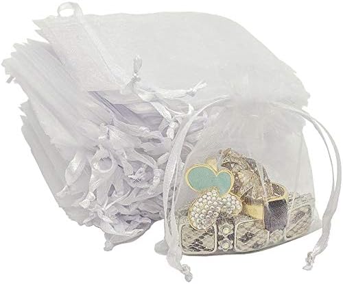 TheDisplayGuys 48-Pack 2" x 2-3/4" White Sheer Organza Gift Bags with Drawstring, Goodie Bags for Jewelry, Candy Bags, Treat Bags, Wedding Favors Small Mesh Bags