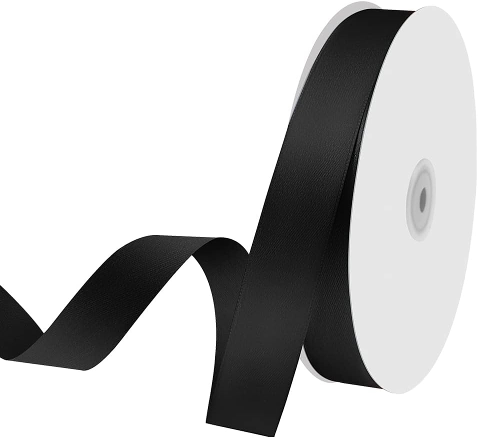 1" x 100 Yards Satin Ribbon - Black Silk Ribbon with Spool - Ideal for Gift Wrapping, Floral Bouquets, Crafts, Wedding Party Decorations, Christmas and Sewing Projects