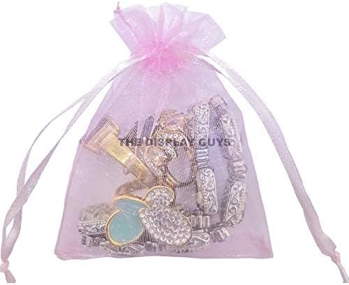 TheDisplayGuys 48-Pack 4x6 Pink Sheer Organza Gift Bags with Drawstring, Jewelry Candy Treat Wedding Party Favors Mesh Pouch