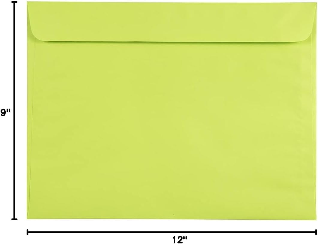 JAM PAPER 9 x 12 Booklet Colored Envelopes - Ultra Lime Green - Bulk 250/Box