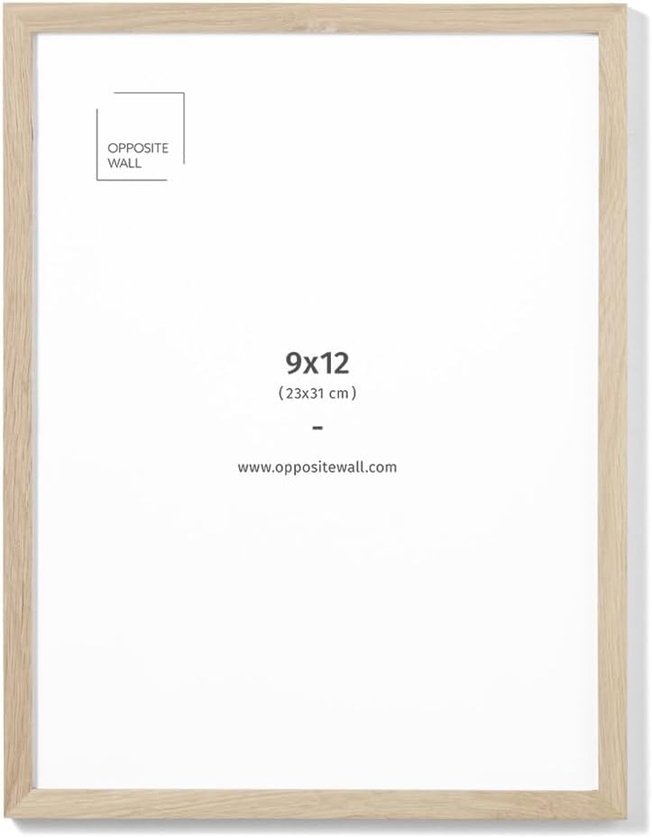Opposite Wall - 9x12 in - Natural Solid Oak Wood Picture Frame - Lightweight, Versatile & Shatterproof - Wall Hanging Poster or Photo Frame - Wall Decor for Office, Gallery & Home