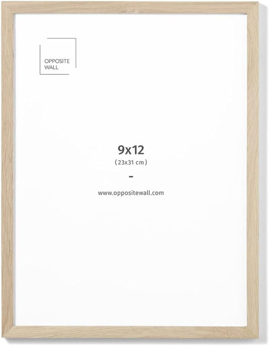 Opposite Wall - 9x12 in - Natural Solid Oak Wood Picture Frame - Lightweight, Versatile & Shatterproof - Wall Hanging Poster or Photo Frame - Wall Decor for Office, Gallery & Home