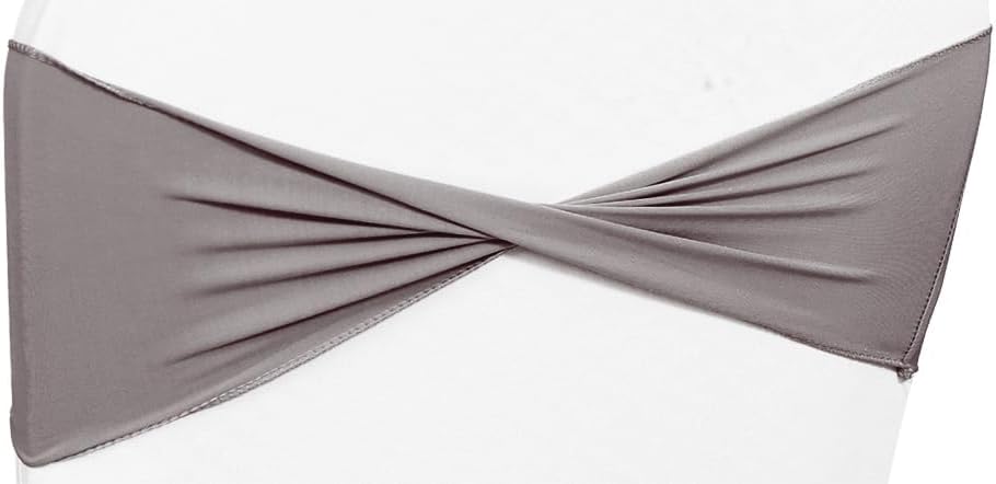 MDS Pack of 50 Spandex Chair Sashes Bows Elastic Stretch Dining Chair Bands Ties Without Slider Buckle Universal fits for Wedding Baby Shower Birthday Party Banquet Event Decoration - Silver Grey
