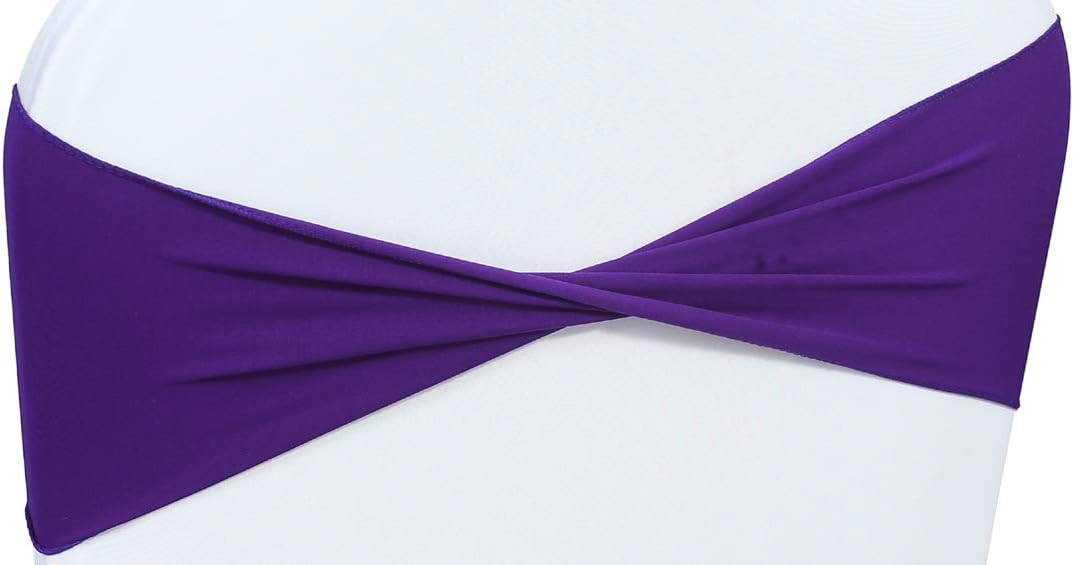 VDS Pack of 75 PCS | Purple | Spandex Chair Sashes Bows Without Buckle | Stretch Elastic Banquet Universal Folding Chair Band Tie with for Wedding Party Conference Celebration Event Decoration
