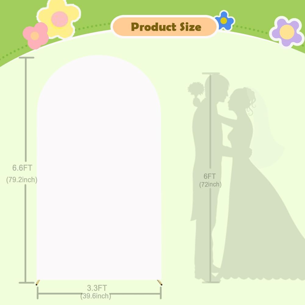 White Arch Cover for Mother`s Day Decor 6.6FT Spandex Arched Backdrop Cover Double Side Wedding Arches Covers Round Top Chiara Back Drop Cover for Baby Shower Banquet Balloon Party Celebration