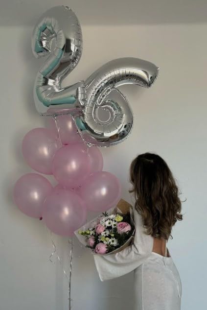 40 Inch Silver Mylar Foil Number 6 Birthday Balloon, Digital Balloons for 6 16 Boy Girl Party Decorations Supplies, Big Helium Balloon Numbers for 26 36 46 60 Men Women Anniversary