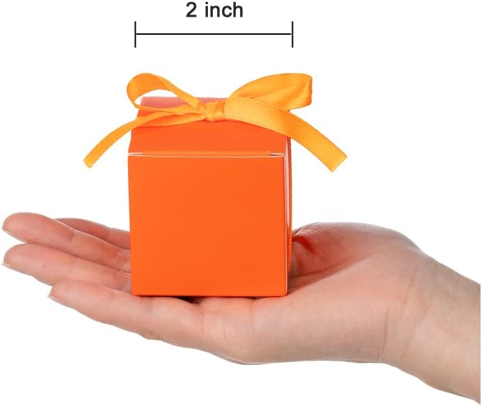 AWELL Orange Gift Candy Box Bulk 2x2x2 inches with Orange Ribbon Party Favor Box for Graduation Halloween Party,Pack of 50