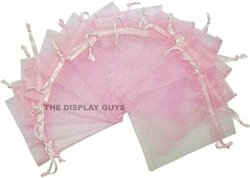 TheDisplayGuys 100-Pack 3x4 Pink Sheer Organza Gift Bags with Drawstring, Jewelry Candy Treat Wedding Party Favors Mesh Pouch