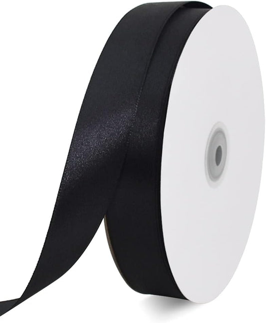 TONIFUL 1 Inch x 100yds Black Satin Ribbon, Thin Solid Color Satin Ribbon for Gift Wrapping, Crafts, Hair Bows Making, Wedding Party Decoration, Sewing, Halloween, Floral Bouquets, Christmas
