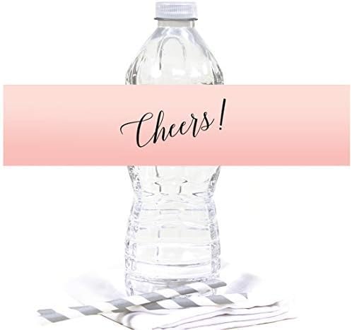 Andaz Press Blush Pink Rose Elegant Party Collection, Waterproof Water Bottle Labels, Cheers!, 20-Pack, Party Favors Decor Gift Ideas