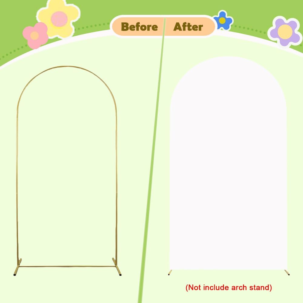 White Arch Cover for Mother`s Day Decor 6.6FT Spandex Arched Backdrop Cover Double Side Wedding Arches Covers Round Top Chiara Back Drop Cover for Baby Shower Banquet Balloon Party Celebration