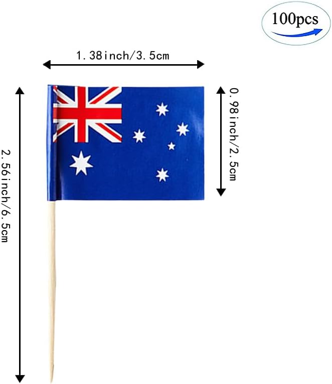 Australia Flag Australian Flag, Small Mini Australia Toothpick Flags for Food, Cupcakes, Cocktails, Appetizers, Bar Party Decorations