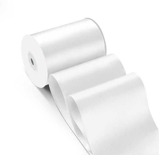 4 Inch 25 Yard Wide Satin Ribbon White, Solid Fabric Large Ribbon Roll for Cutting Ceremony Wedding Opening Party Decoration, Chairs, Sewing, Festival Pageant Sashes