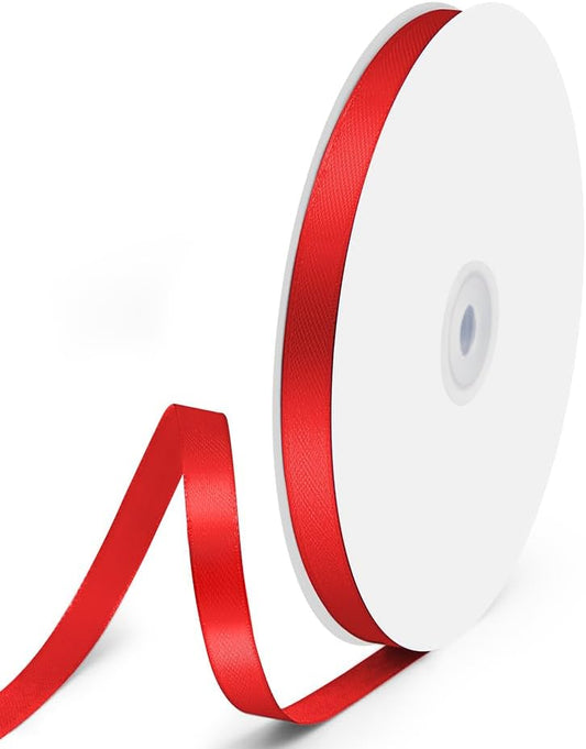 3/8" x 100 Yards Satin Ribbon - Red Silk Ribbon with Spool - Ideal for Gift Wrapping, Floral Bouquets, Crafts, Wedding Party Decorations, Christmas and Sewing Projects