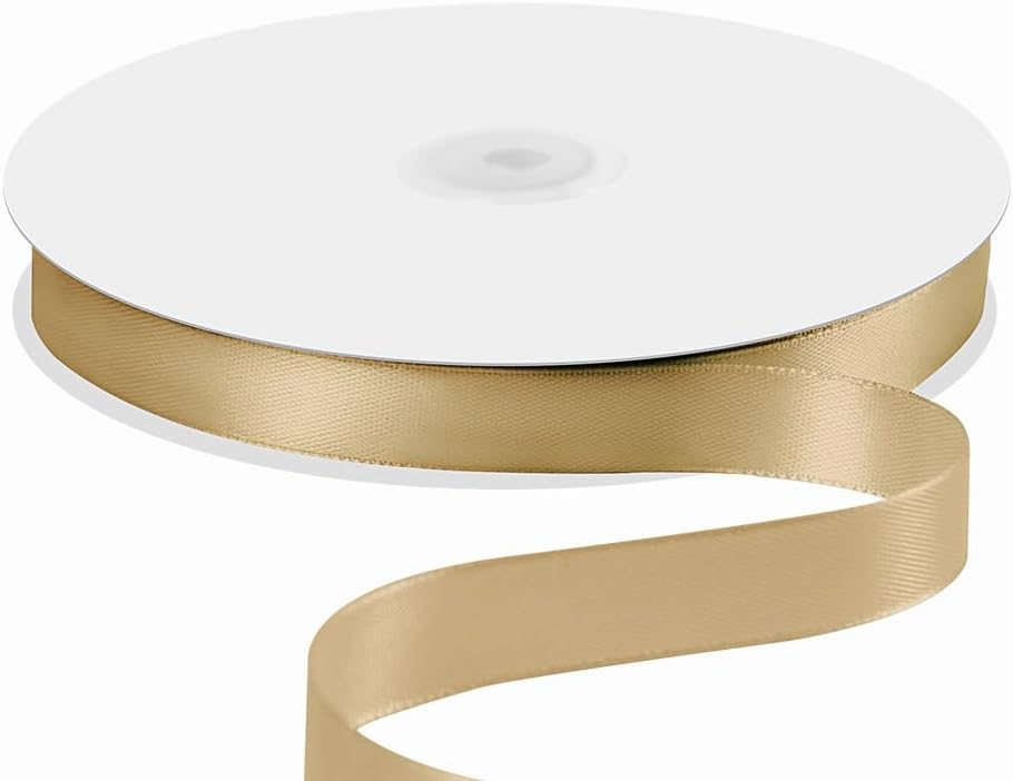 5/8" x 100 Yards Satin Ribbon - Champagne Gold Silk Ribbon with Spool - Ideal for Gift Wrapping, Floral Bouquets, Crafts, Wedding Party Decorations, Christmas and Sewing Projects