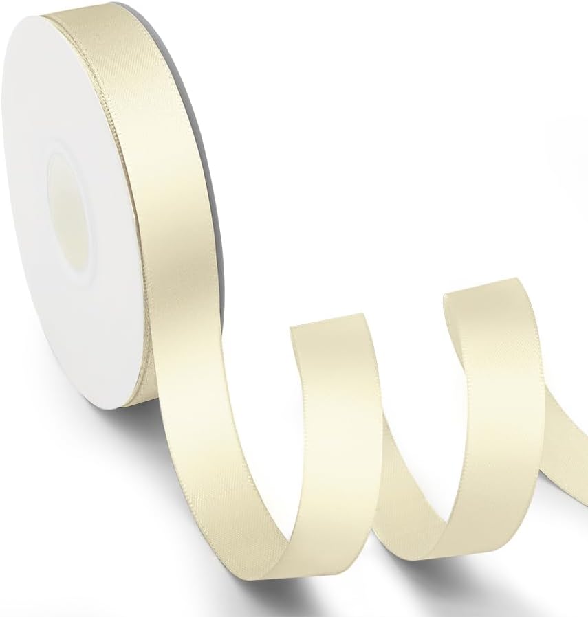 KMER LIFE 5/8 inch x 25 Yards Double Faced Polyester Ivory Satin Ribbon, Perfect for Gift Wrapping Very Suitable for Weddings Party Hair Bow Invitation Decorations and More