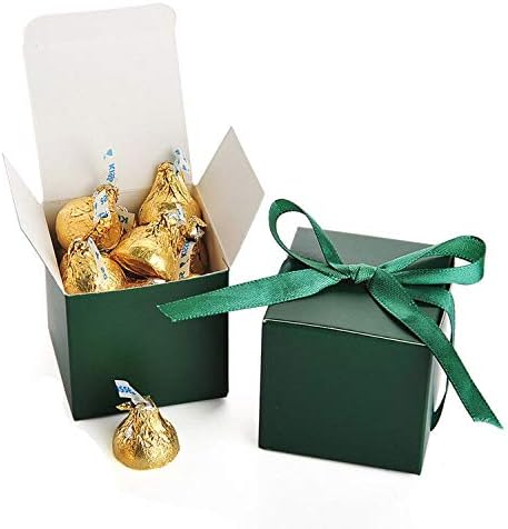 AWELL Dark Green Gift Candy Box Bulk 2x2x2 inches with Green Ribbon Party Favor Box,Pack of 50
