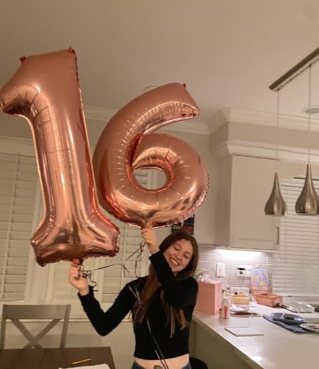 40 Inch Rose Gold Mylar Foil Number 6 Birthday Balloon, Digital Balloons for 6 16 Boy Girl Party Decorations Supplies, Rose Gold Big Helium Balloon Numbers for 26 36 46 60 Men Women Anniversary