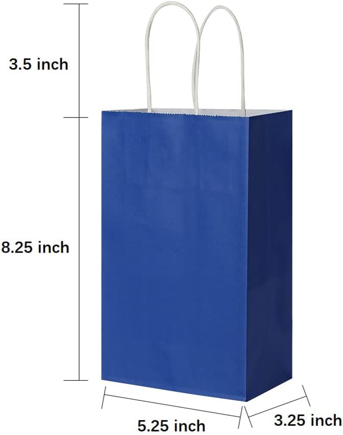 Oikss 50 Pack 5.25x3.25x8.25 Inch Small Royal Blue Kraft Paper Bags with Handles Bulk for Birthday Wedding Party Favors Grocery Retail Shopping Business Goody Craft Gift Bags Cub Sacks, 50 Count