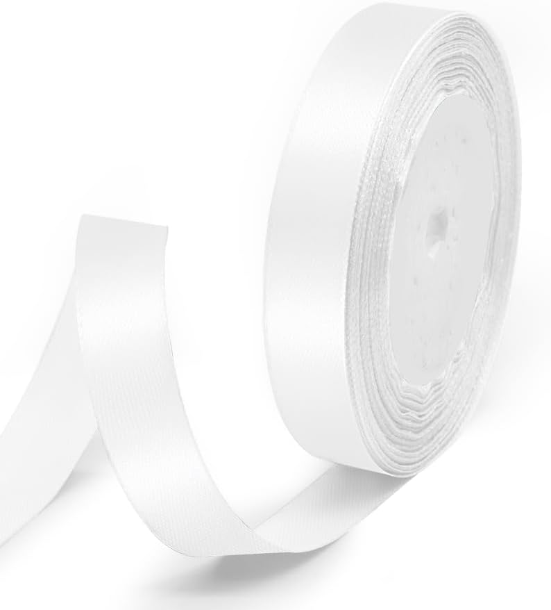 5/8" x 25 Yards Satin Ribbon, White Silk Ribbon Ideal for Gift Wrapping, Floral Bouquets, Crafts, Wedding Party Decorations, Christmas and Sewing Projects