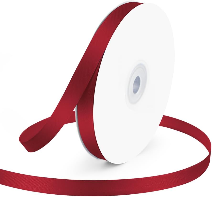 KMER LIFE 3/8" Wide x 50 Yards Wine Red Single Faced Polyester Satin Ribbon, Wine Red Satin Ribbon Perfect for Wedding Decor, Wreath, Crafts, Gift Wrapping & Other Projects (Wine Red)
