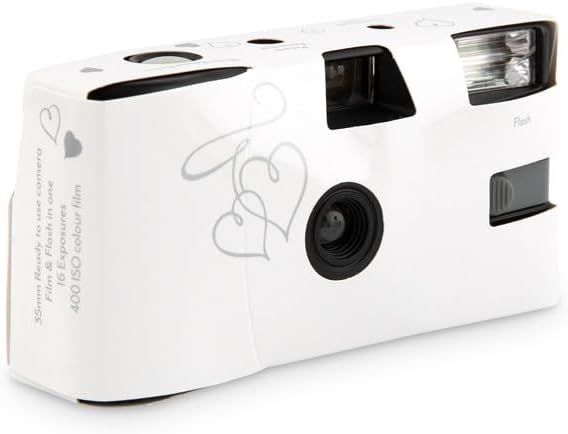 Weddingstar Disposable Camera with Flash - Single Use 35mm Film Camera for Wedding or Party Favors - Silver Enchanted Hearts (10 Pack)