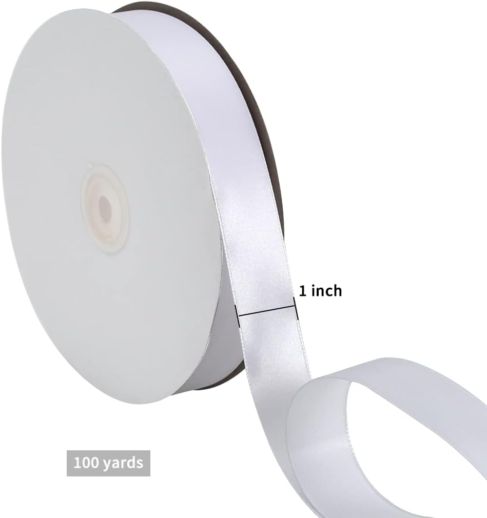 TONIFUL 1 Inch x 100yds White Satin Ribbon, Thin Solid Color Satin Ribbon for Gift Wrapping,Halloween, Hair Bows Making, Wedding Party Decoration, Sewing, Invitation Cards, Floral Bouquets, Christmas