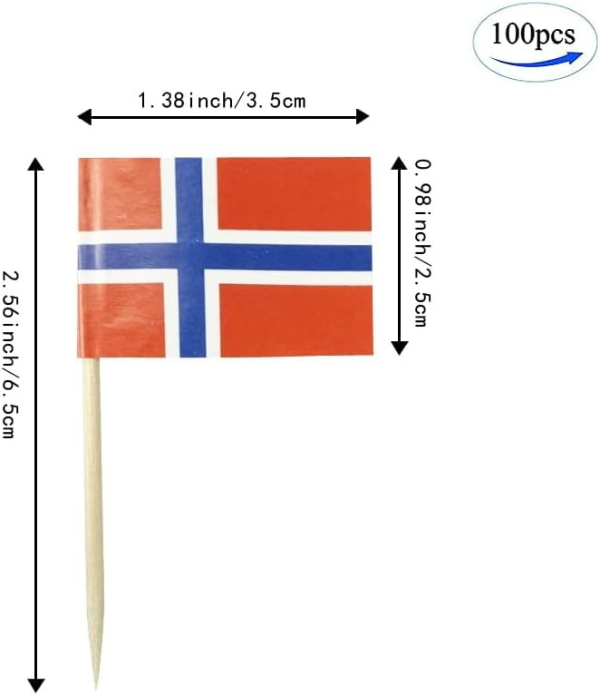 Norway Flag Norwegian Flag, Small Mini Norway Toothpick Flags for Food, Cupcakes, Cocktails, Appetizers, Bar Party Decorations
