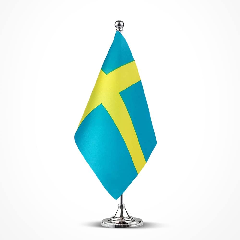 Sweden Flag Swedish Flags, Small Mini Swedish Desk Flag, Used for Table Office Classroom Home Patriotic Events Decorations