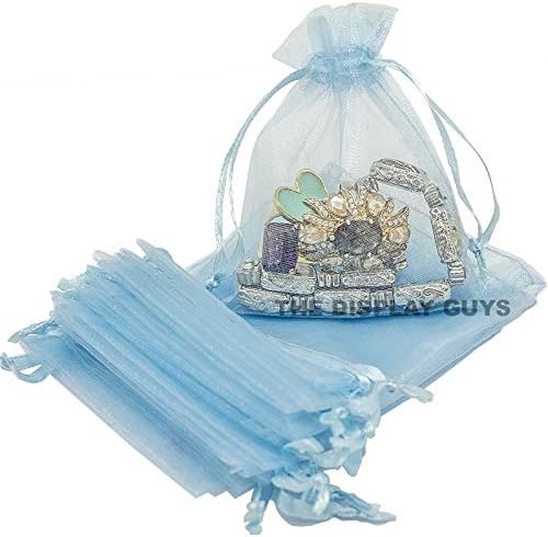 TheDisplayGuys 48-Pack 4x6 Blue Sheer Organza Gift Bags with Drawstring, Jewelry Candy Treat Wedding Party Favors Mesh Pouch